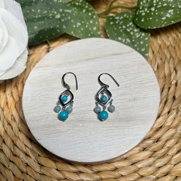 FOSSIL Boho Chic Semi-Precious Stone Dangle Earrings, silver tone - Picture 9 of 11